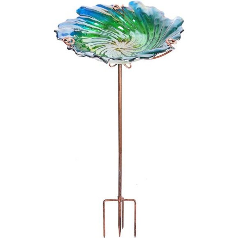 Glass Bird Baths for Outdoors, Garden Bird Bath Bowl with Metal Stake